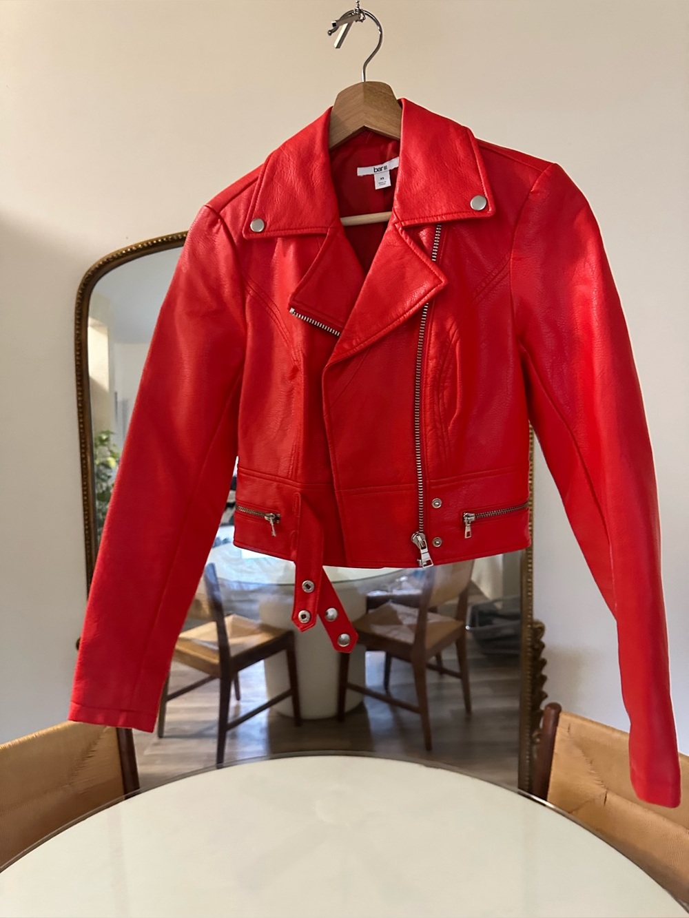 Nordstrom Bar III Red Faux Leather Moto Jacket – XS